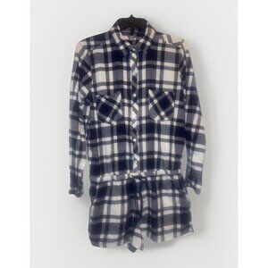 Aerie Women’s Blue Plaid Flannel Button Up Long Sleeve Romper Sz L Cozy Cabin